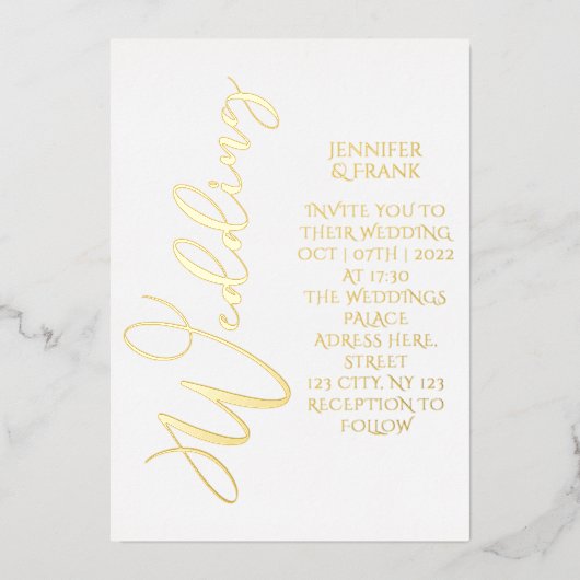 Invitation En Aluminium Véritable Gold Foil Moderne Blanc Élégant (Recto)