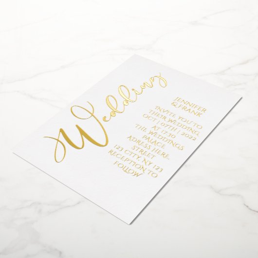 Invitation En Aluminium Véritable Gold Foil Moderne Blanc Élégant (Rotation)