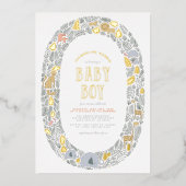 Invitation En Aluminium Véritable huile | Cute Jungle Safari Baby shower g (Recto)
