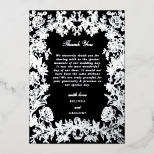 Invitation En Aluminium Véritable huile d'argent Floral Mariage noir Merci
