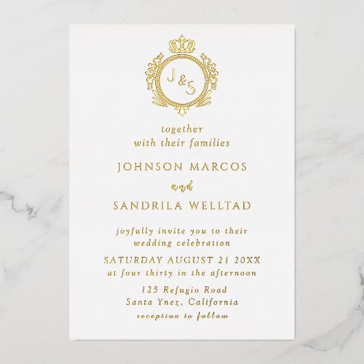 Invitation En Aluminium Véritable huile d'or Élégant Mariage de monogramme (Recto)