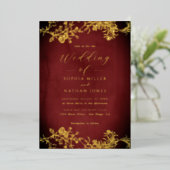 Invitation En Aluminium Véritable huile d'or floral dentelle Script Mariag (Debout devant)