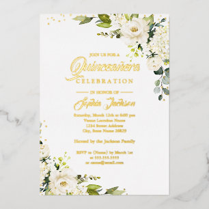 Invitation En Aluminium VÉRITABLE HUILE D'OR Floral Quinceanera