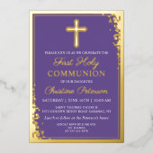Invitation En Aluminium Véritable Lavande d'or de Foil Purple Première Com (Recto)