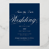 Invitation En Aluminium Véritable Mariage à huile d'argent bleu marine Enr (Recto)
