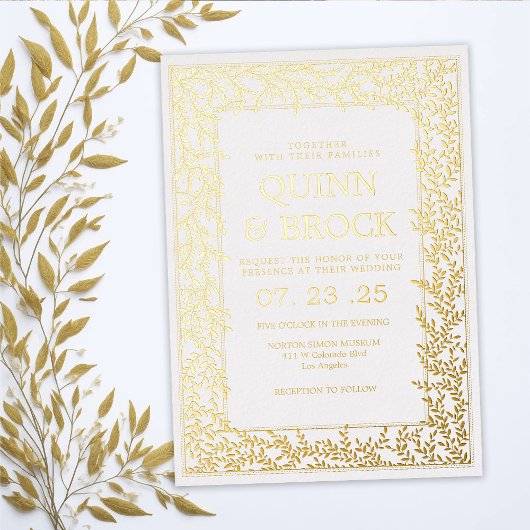 Invitation En Aluminium Véritable Mariage de feuillage d'or à feuillages m
