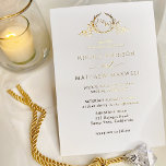 Invitation En Aluminium Véritable Mariage de monogramme de couronne d'or<br><div class="desc">Invitation Monogramme Elégant améliorée en feuille d'or réelle. Un design épuré et simple, plein d'élégance et de grâce, avec un délicat monogramme orné à la main représentant les initiales du couple. Luxueux, design en papier blanc et véritable doré, imprimé sur Premium Stock de papier blanc - un papier blanc lisse...</div>