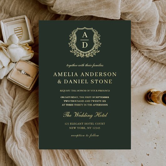 Invitation En Aluminium Véritable Mariage de monogramme de poitrine d'or