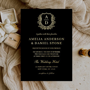 Invitation En Aluminium Véritable Mariage de monogramme de poitrine d'or