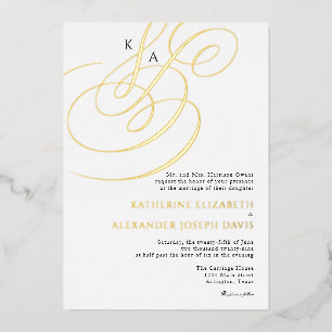 Invitation En Aluminium Véritable Mariage de Monogramme Élégant de l'huile