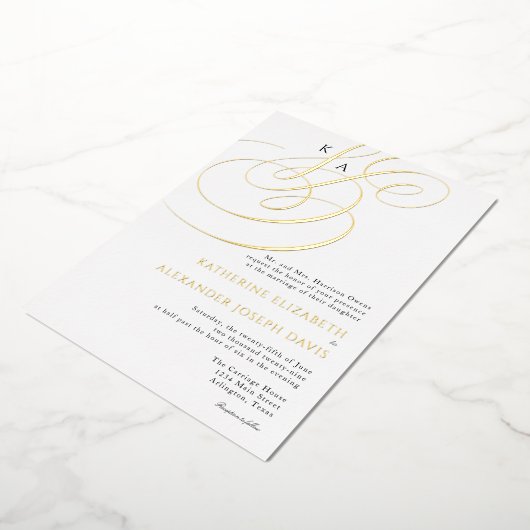 Invitation En Aluminium Véritable Mariage de Monogramme Élégant de l'huile (Rotation)