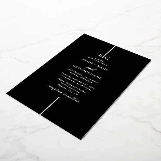 Invitation En Aluminium Véritable Mariage de Monogramme Elégant noir (Rotation)