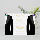 Invitation En Aluminium Véritable Mariage Gay Gold Foil Vert Et Violet Inv (Debout devant)