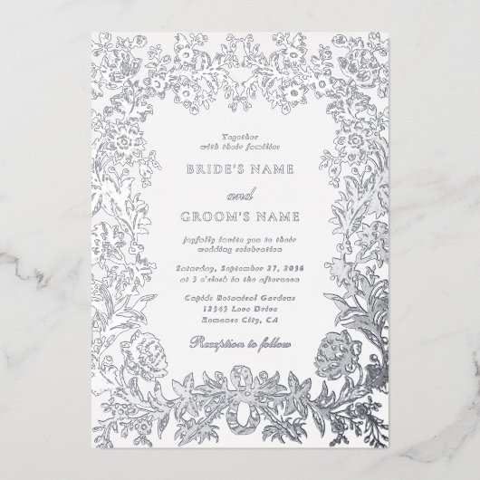 Invitation En Aluminium Véritable Mariage végétal en argent élégant (Recto)