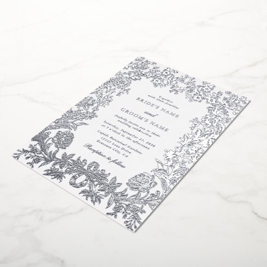 Invitation En Aluminium Véritable Mariage végétal en argent élégant (Rotation)