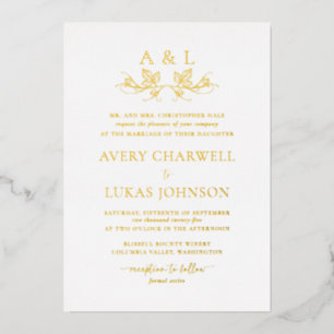 Invitation En Aluminium Véritable Monogramme de Mariage à Feuilles de Vign