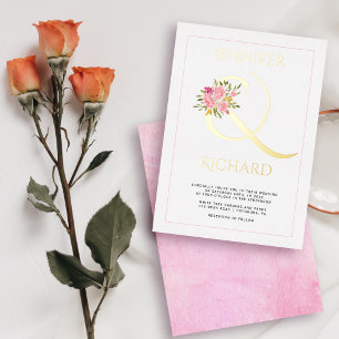 Invitation En Aluminium Véritable mousse d'or et roses roses roses mariage