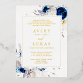 Invitation En Aluminium Véritable or moderne Royal Blue Flowers Mariage (Recto)