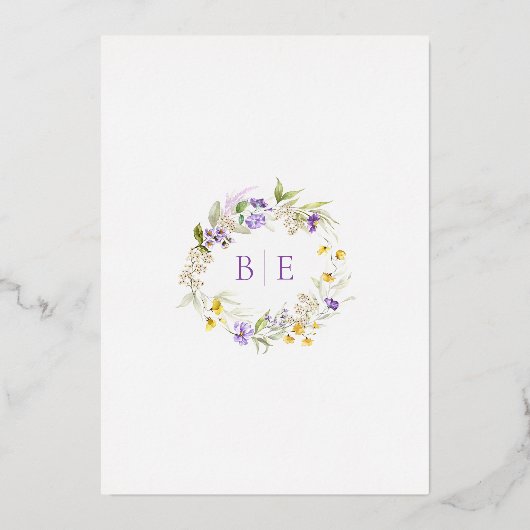 Invitation En Aluminium Véritable or violet Floral Élégant Mariage Monogra (Verso)