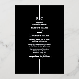 Invitation En Aluminium Véritable papier d'argent noir élégant monogramme