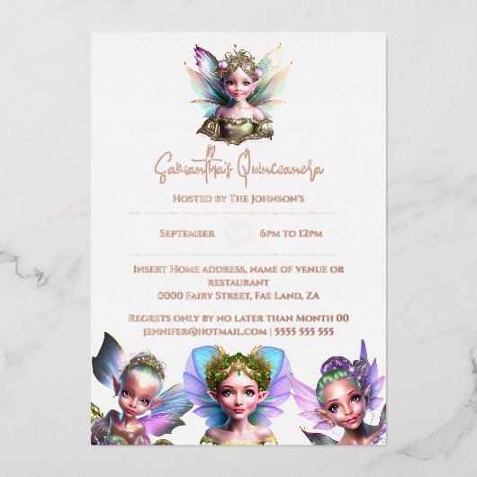 Invitation En Aluminium Véritable rose enchantée or conte de fées (Recto)