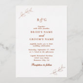 Invitation En Aluminium Véritable Rose Feuille or Monogramme Mariage (Recto)