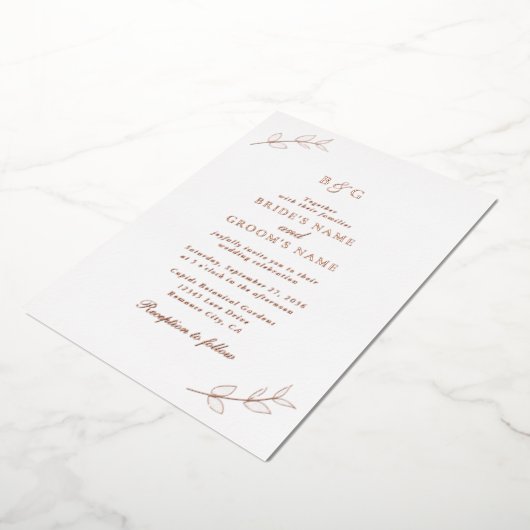 Invitation En Aluminium Véritable Rose Feuille or Monogramme Mariage (Rotation)