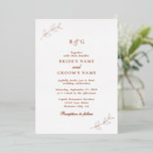 Invitation En Aluminium Véritable Rose Feuille or  Monogramme Mariage (Debout devant)