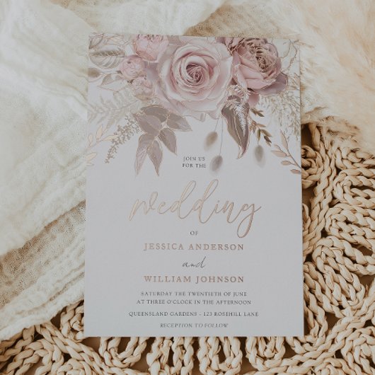 Invitation En Aluminium Véritable Rose Gold étonnant Blush Floral Mariage