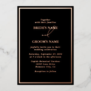 Invitation En Aluminium Véritable rose gold feuille moderne mariage noir