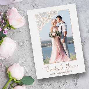 Invitation En Aluminium Véritable Rose Gold Floral Frame 2 Photos Merci Ci