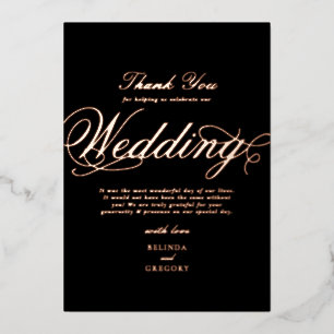Invitation En Aluminium Véritable Rose Gold Foil Black Mariage Merci