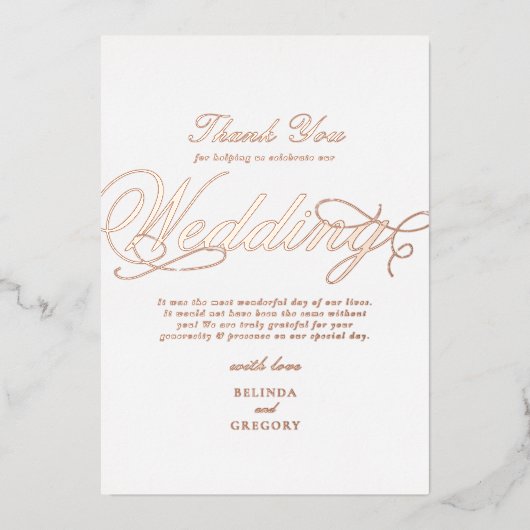 Invitation En Aluminium Véritable Rose Gold Foil Blanc Mariage Merci (Recto)