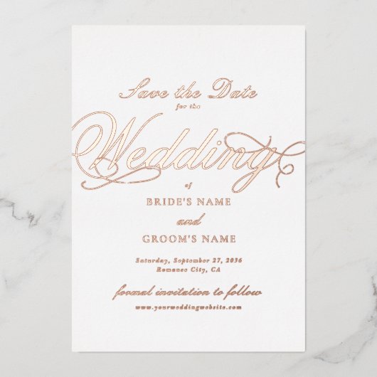 Invitation En Aluminium Véritable Rose Gold Foil Mariage Blanc Enregistrer (Recto)
