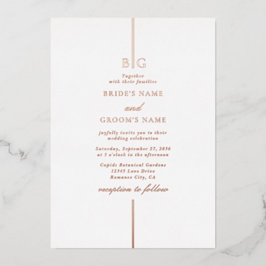 Invitation En Aluminium Véritable Rose Gold Foil Minimal Monogramme Mariag (Recto)