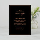 Invitation En Aluminium Véritable Rose Gold Foil Moderne Mariage noir (Debout devant)