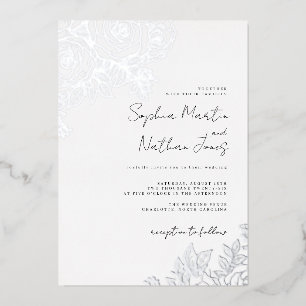 Invitation En Aluminium Véritable rose luxuriante en feuille d'argent pour