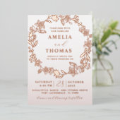 Invitation En Aluminium Véritable Rose or Floral Mariage de couronne (Debout devant)