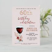 Invitation En Aluminium Verre rouge rustique Rose Botanique 60e anniversai (Debout devant)