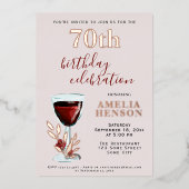 Invitation En Aluminium Verre rouge rustique Rose Botanique 70e anniversai (Recto)