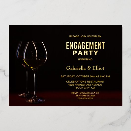 Invitation En Aluminium Verre Vin Moderne Gold Texte Partie (Recto)