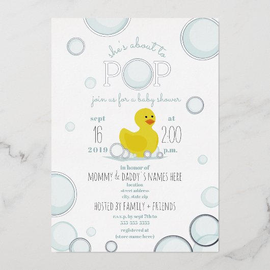Invitation En Aluminium Vers Pop Rubber Duck Bubbles Baby shower (Recto)