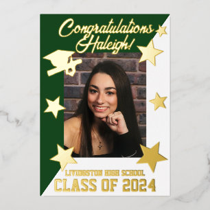 Invitation En Aluminium Vert & blanc, Diagonal Graduation Gold