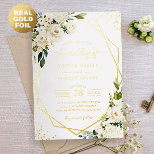 Invitation En Aluminium Vert Blanc Floral Mariage géométrique Vrai Or