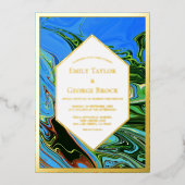 Invitation En Aluminium Vert bleu minimal Abstrait peinture Mariage or (Recto)
