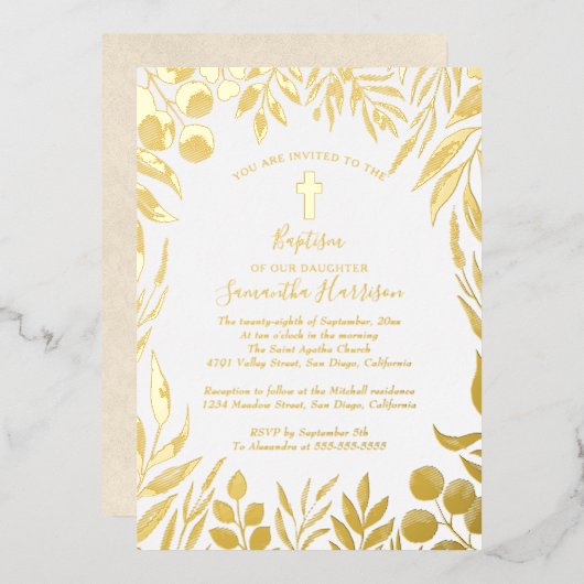 Invitation En Aluminium Vert Botanique Élégant Genre Baptême Neutre (Recto/Verso)