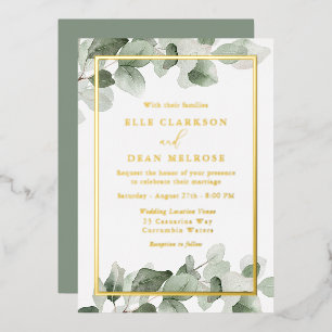 Invitation En Aluminium Vert d'été Feuille Or Mariage Or