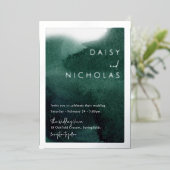 Invitation En Aluminium Vert émeraude aquarelle mariage argent (Debout devant)