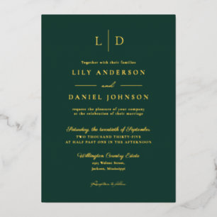 Invitation En Aluminium Vert émeraude Élégant Moderne Monogramme Mariage O