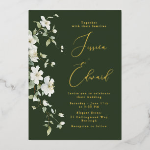 Invitation En Aluminium Vert émeraude et feuille d'or + Mariage aux fleurs
